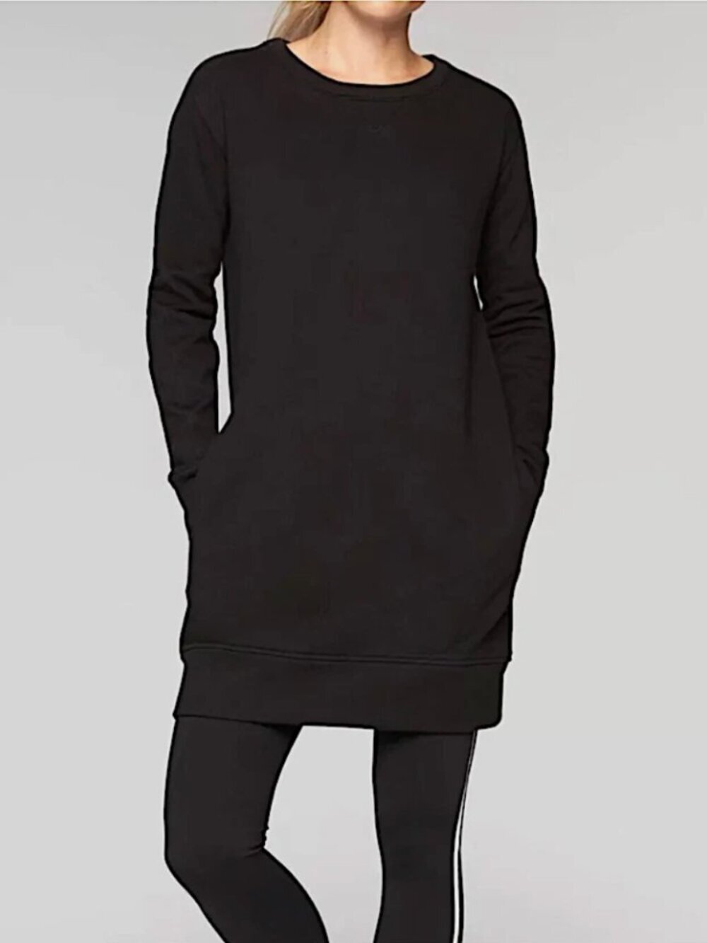 ATHLETA Lolo Sweatshirt Mini Dress Crewneck Pullover Long Sleeve Size S Black